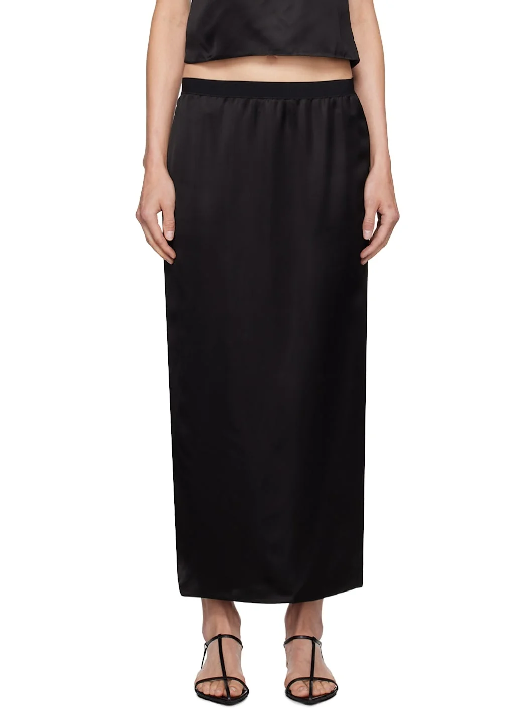 Black Slip Midi Skirt - 1