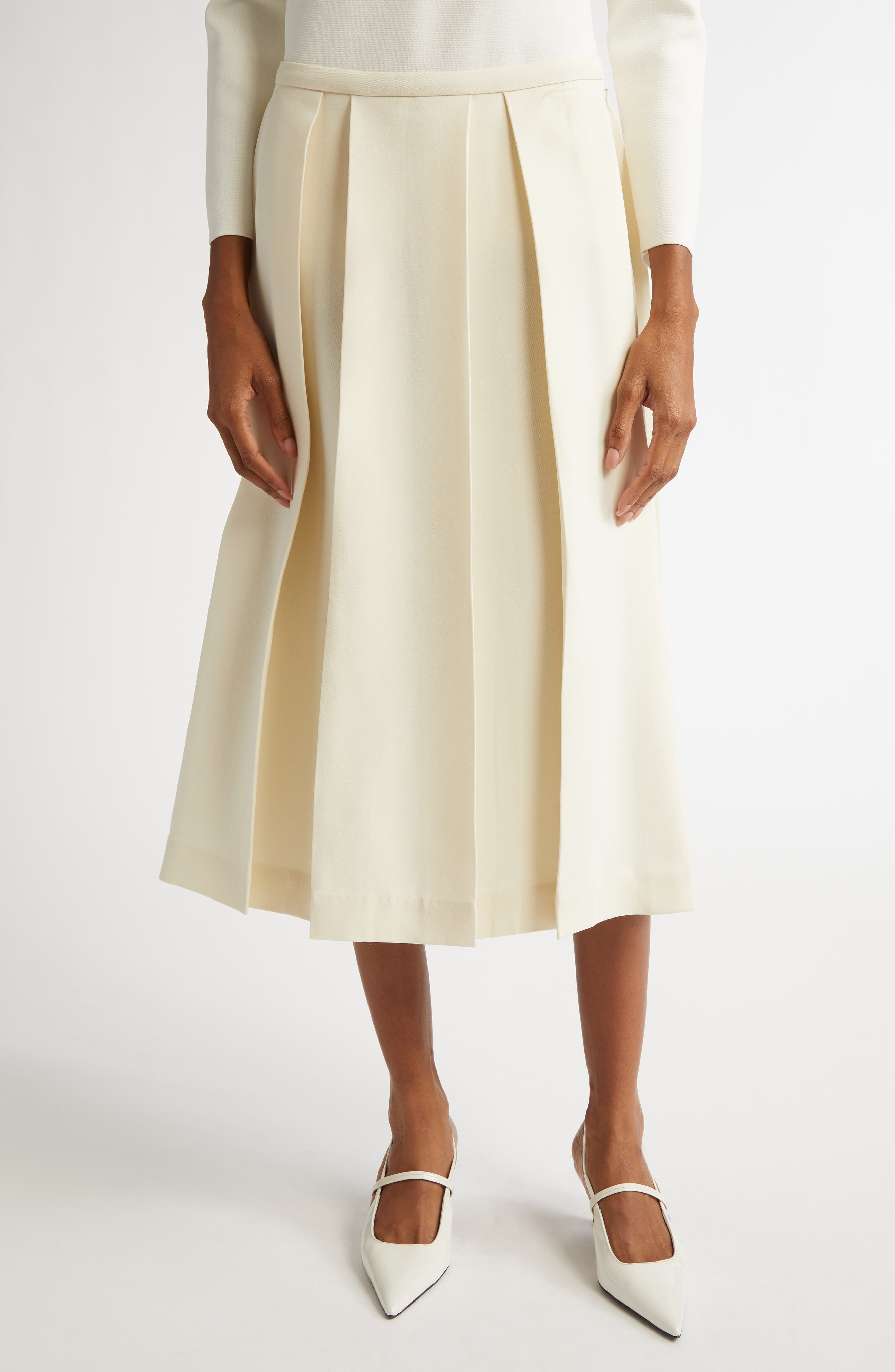 TOTEME Twinflower Pleated Wool & Silk Midi Skirt in Macadamia at Nordstrom - 1