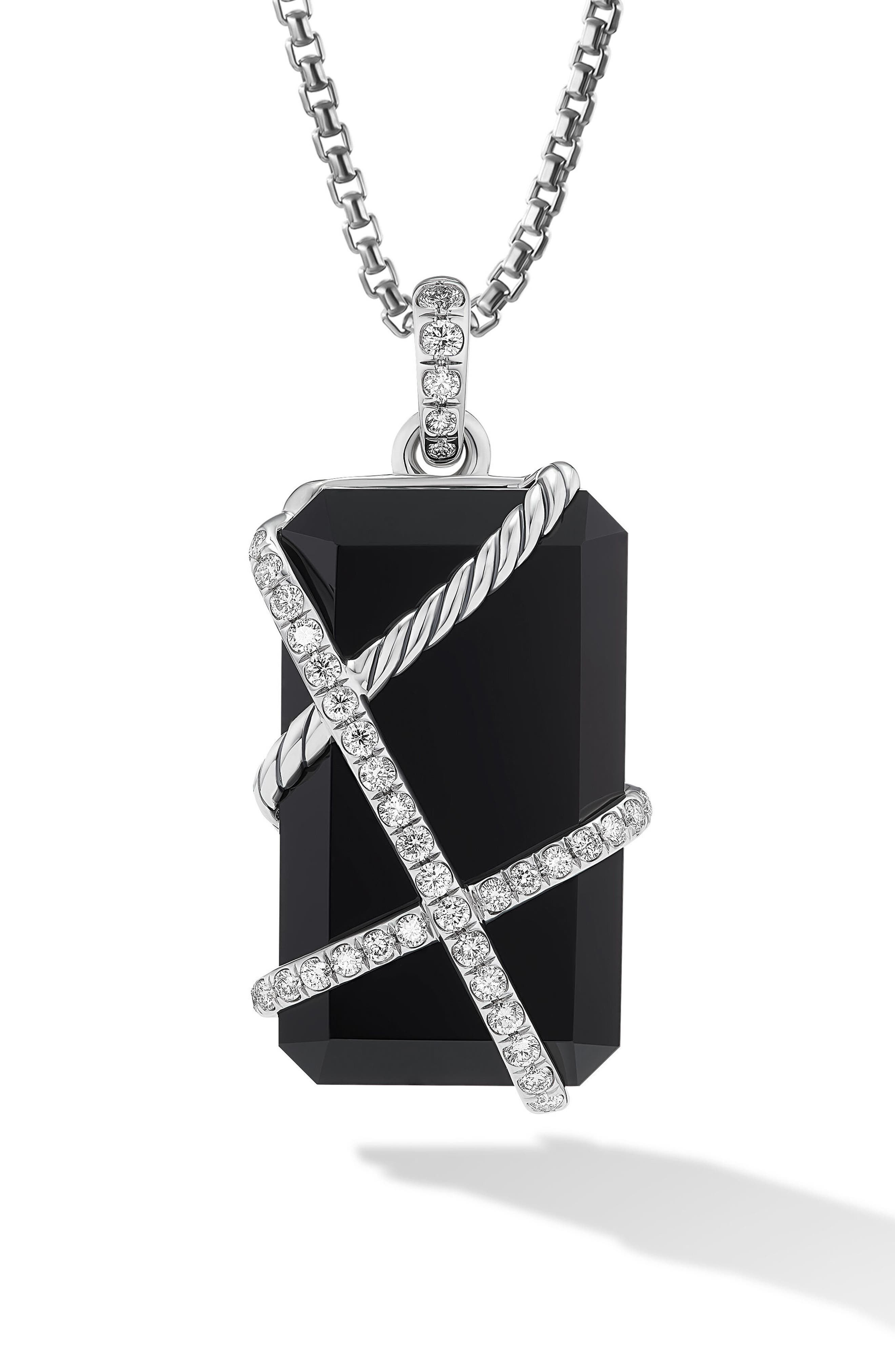 David Yurman Cable Wrap Pavé Diamond Enhancer in Sterling Silver/Black Onyx at Nordstrom - 1