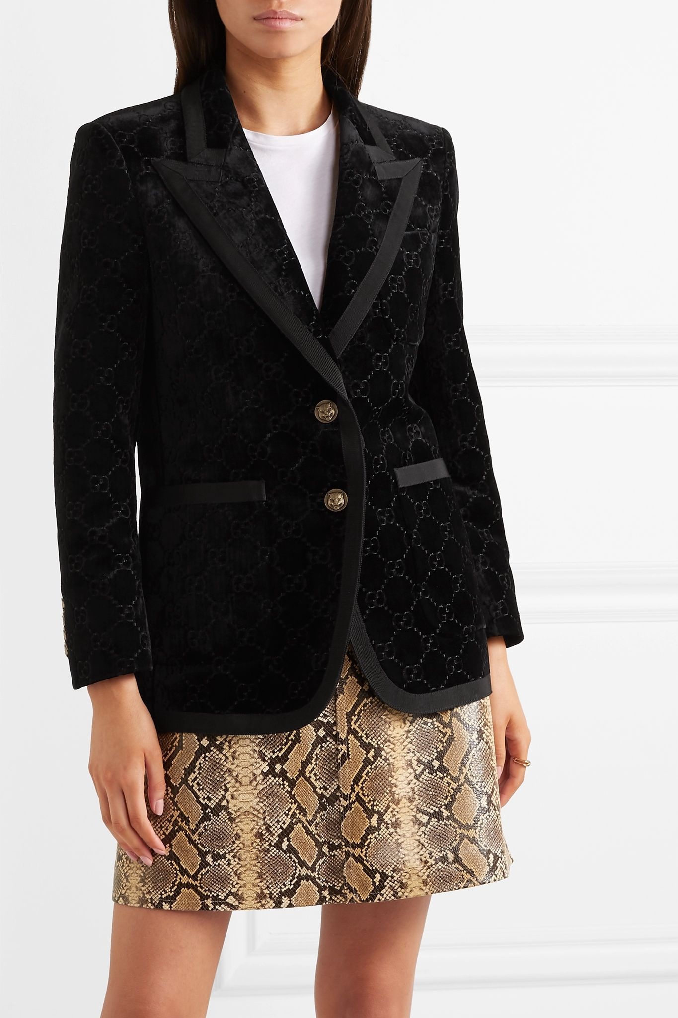 Grosgrain-trimmed metallic velvet-jacquard blazer - 3