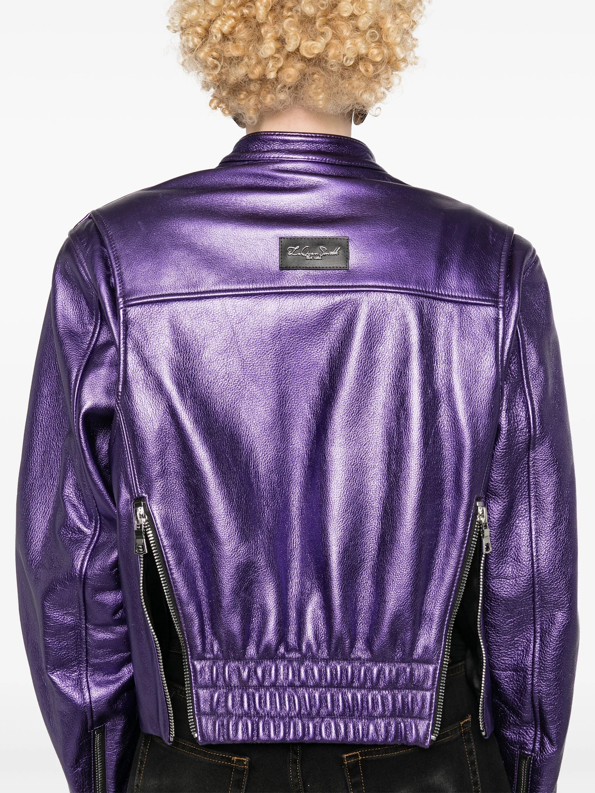 Metallic Leather Bomber Jacket - 2
