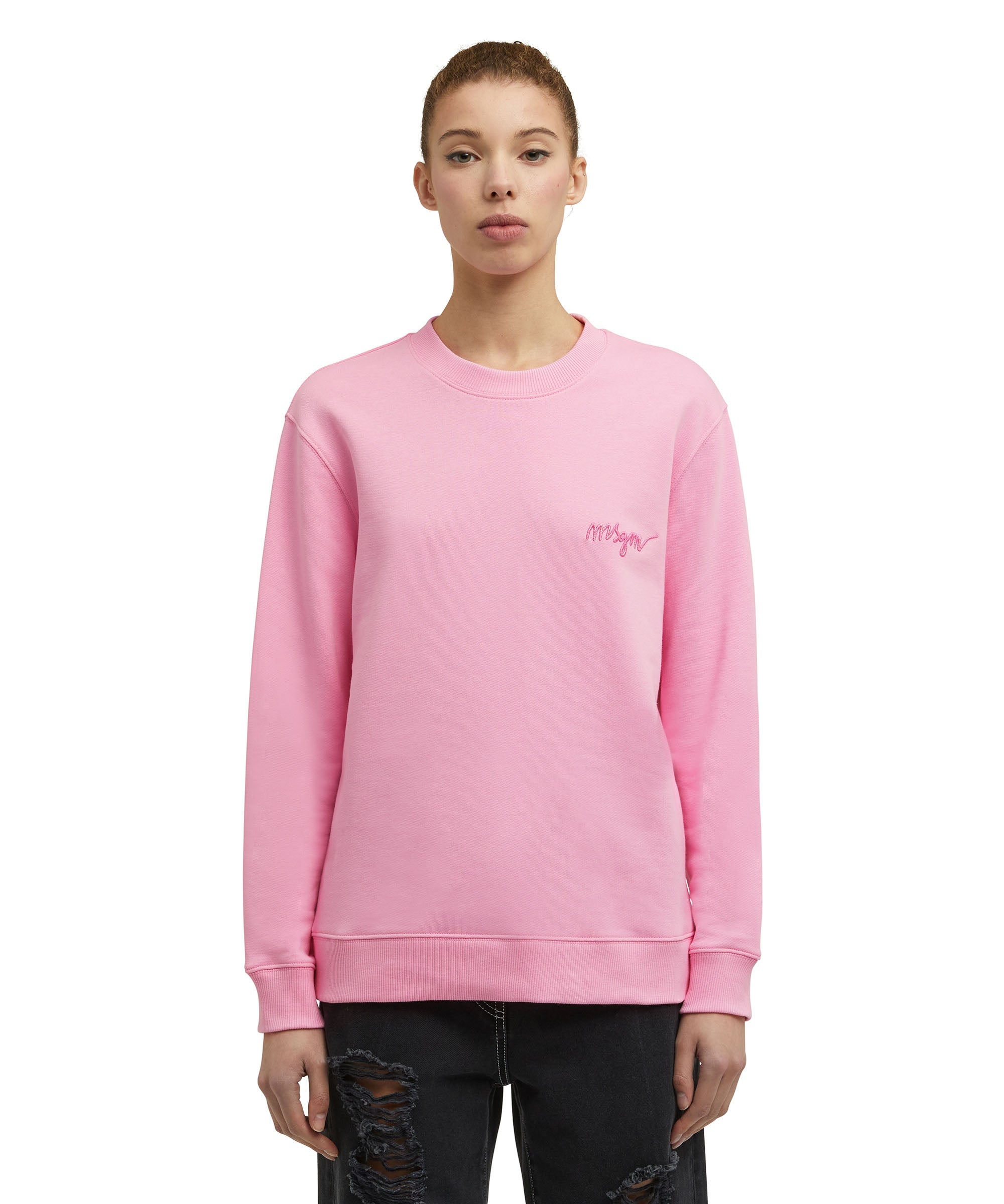 Solid color cotton crewneck sweatshirt with "MSGM Embroidery Italics logo" - 2