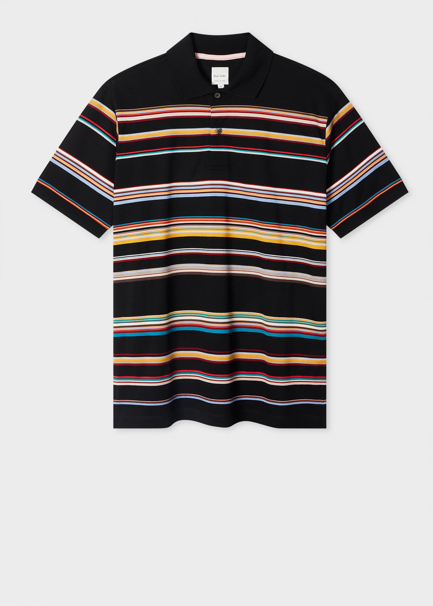 Black 'Signature Stripe' Cotton-Piqué Polo Shirt - 1