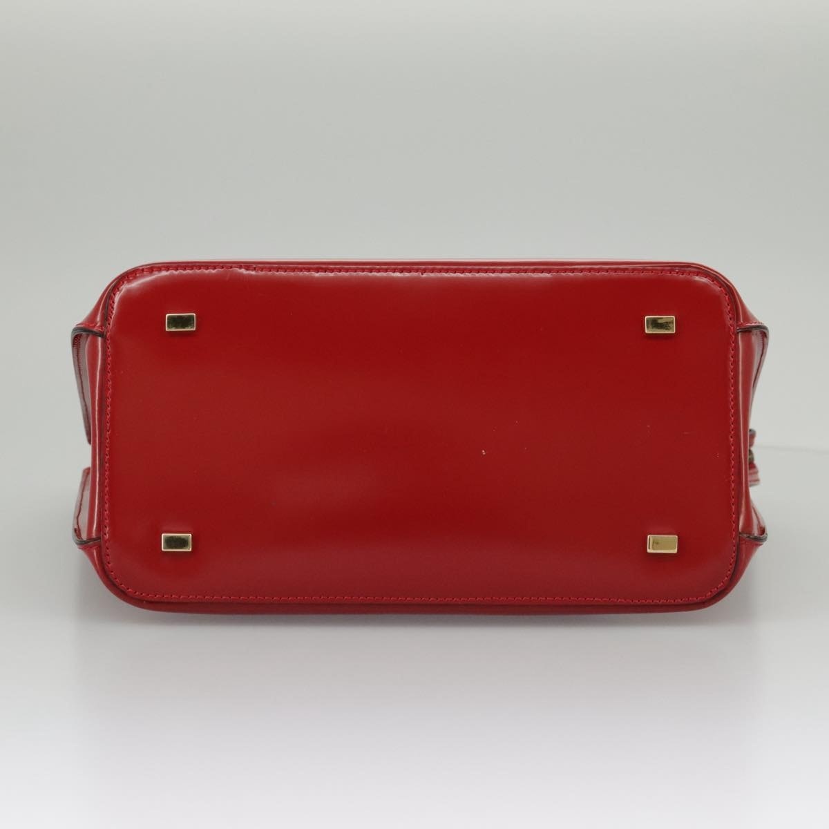 CELINE Hand Bag Patent Leather Red Gold - 5