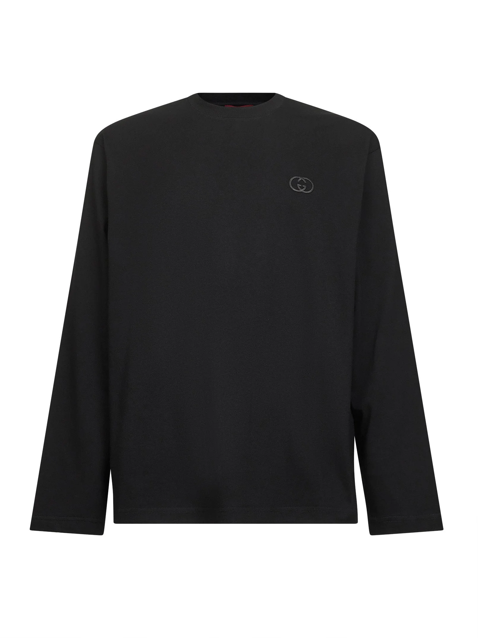 Gucci Men Black Jersey Embroidered Long-Sleeved T-Shirt - 1