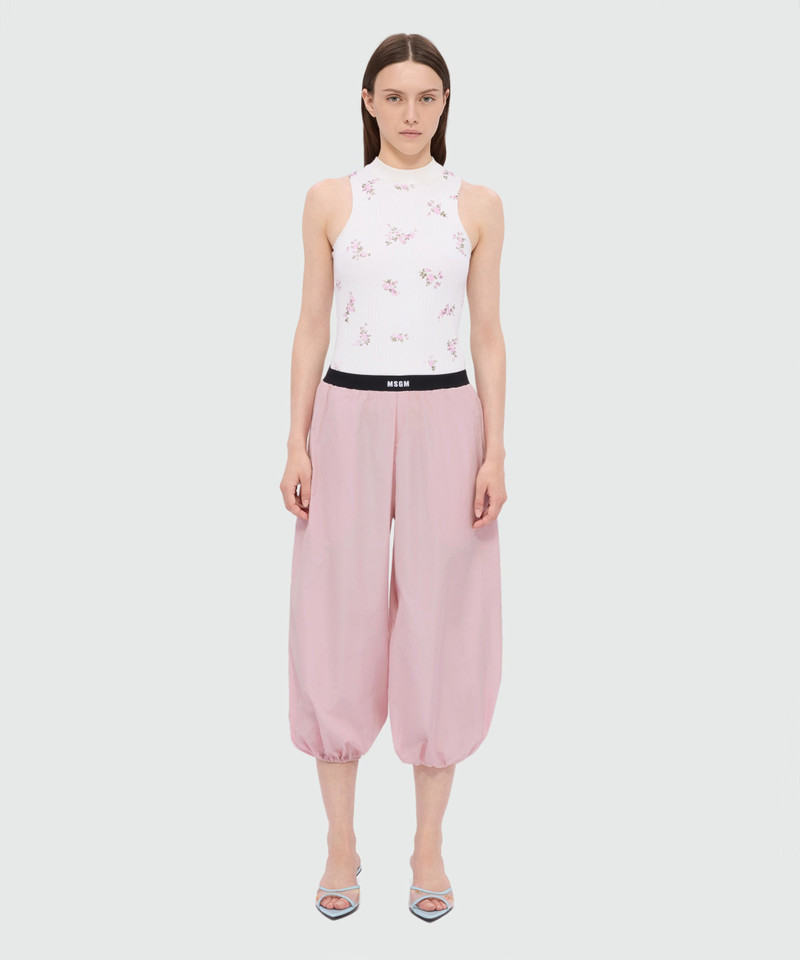 MSGM Pink taffeta trousers with logo elasticated waistband outlook
