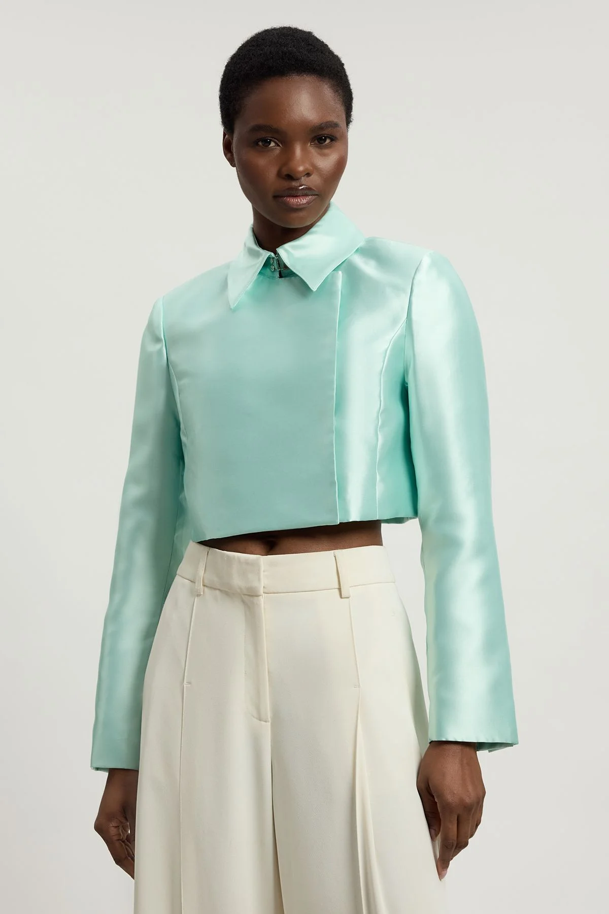 Forever Satin Twill Cropped Wrap Tailored Jacket - 1