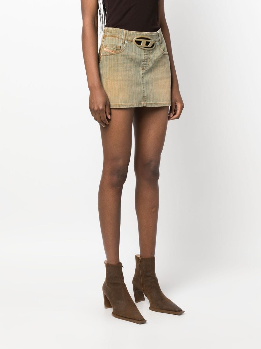 Oval D buckle denim skirt - 3