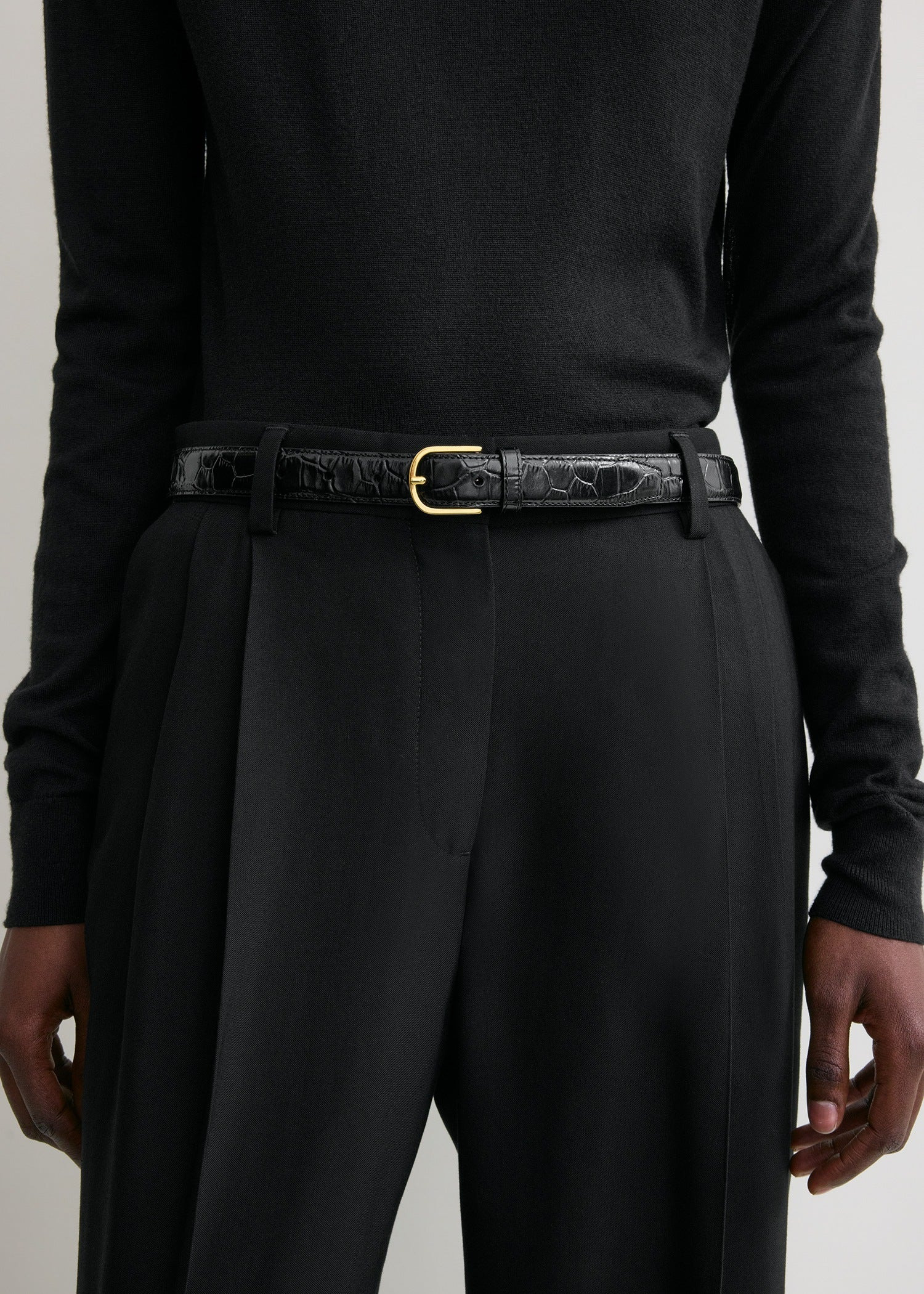 Slim trouser leather belt black croco - 2