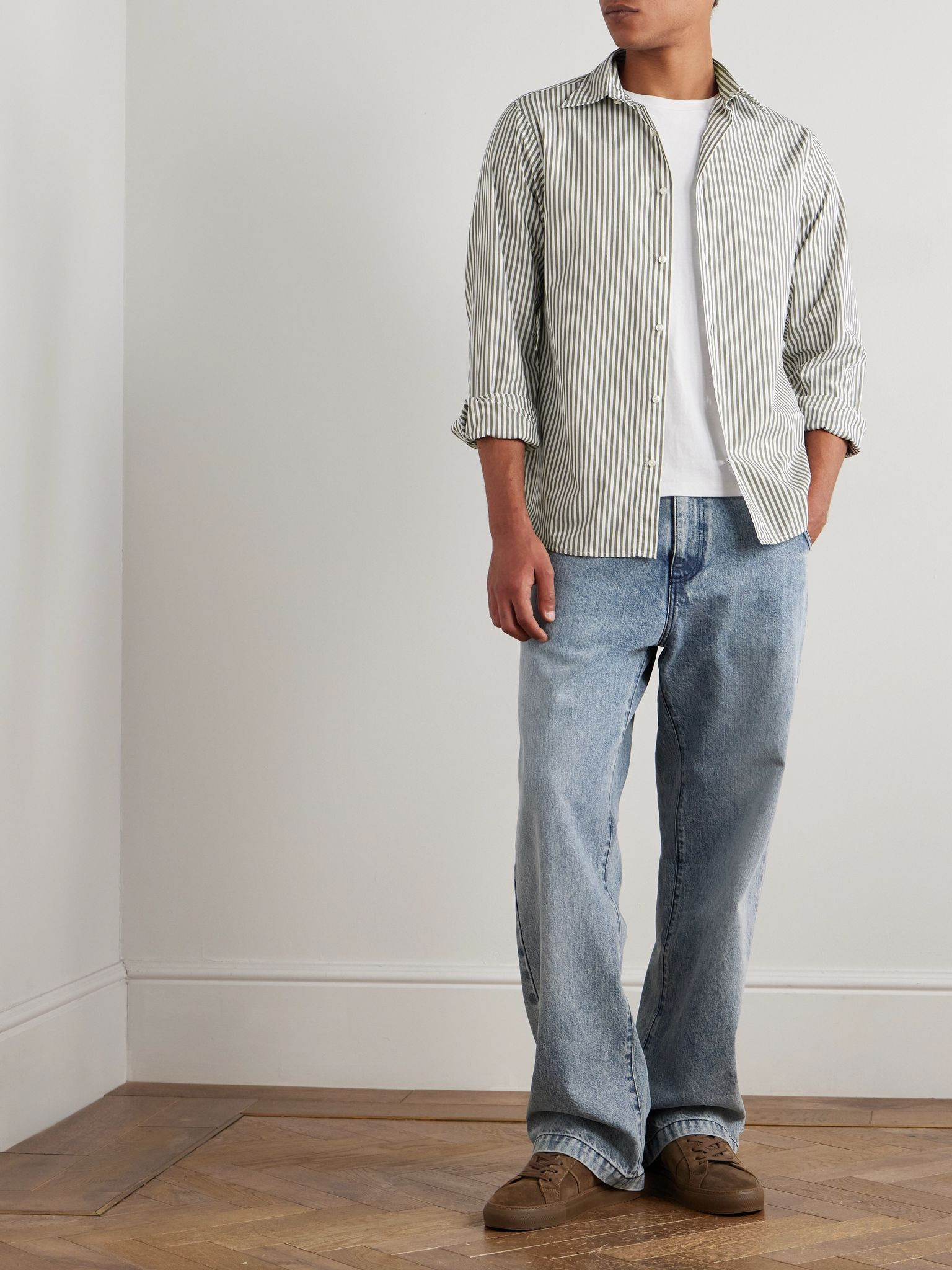 Giacomo Striped Cotton-Poplin Shirt Green - 2