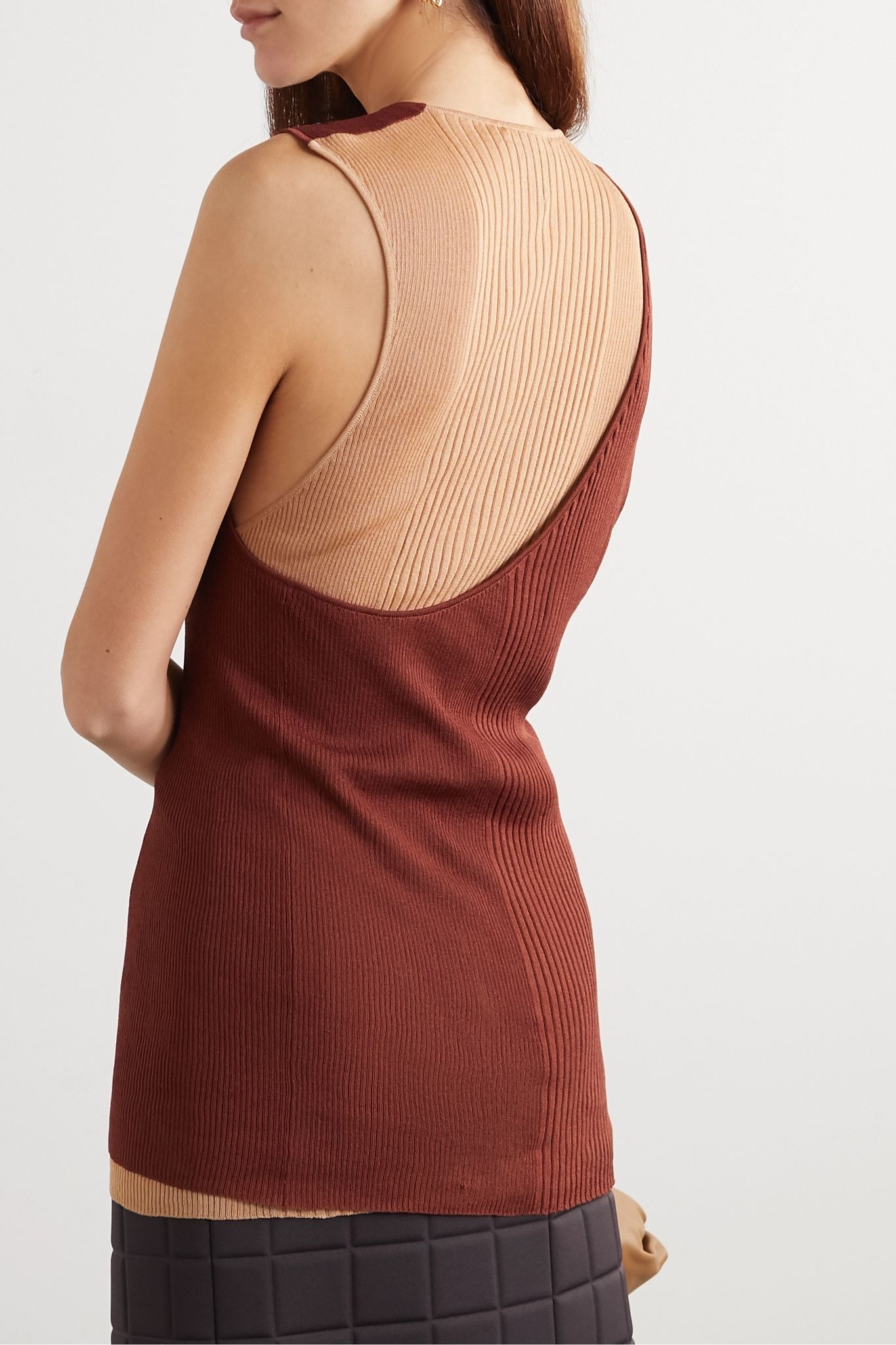 Layered ribbed cotton and silk-blend tank - 4