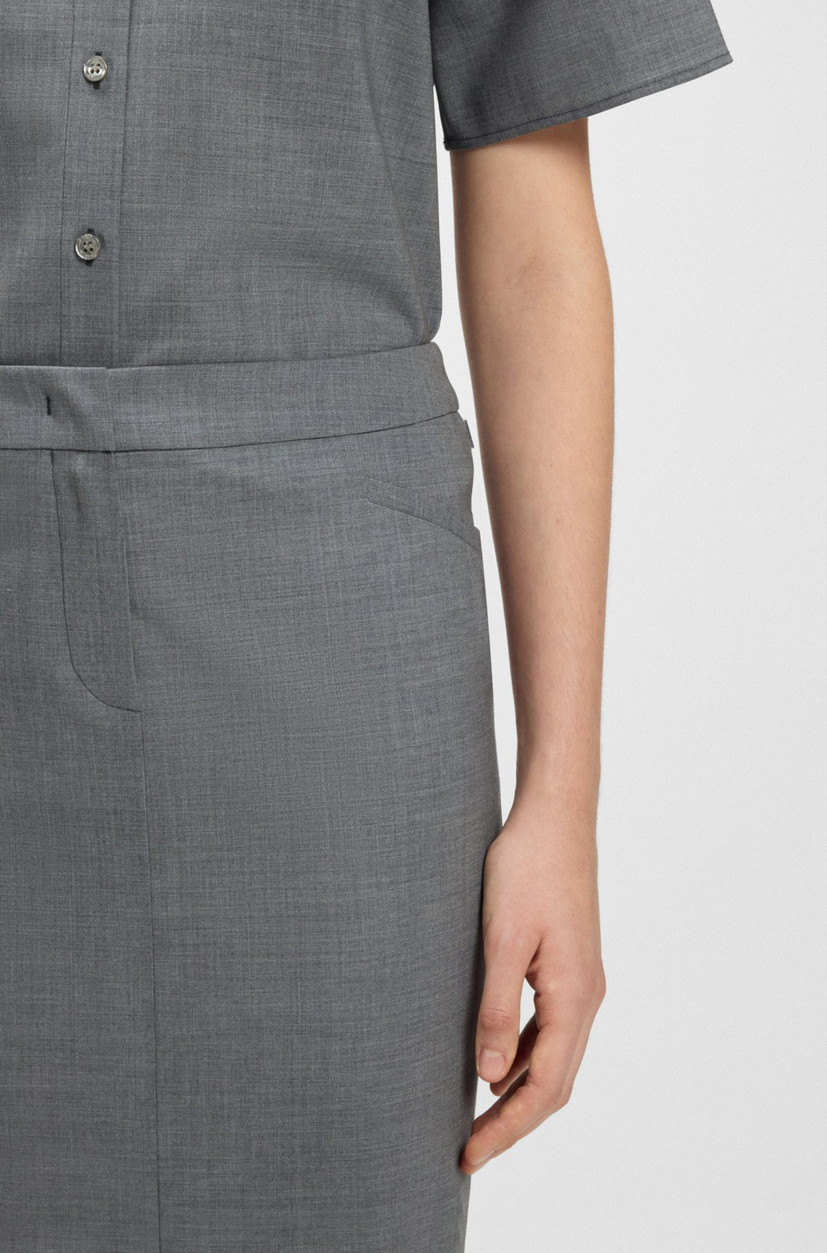 PENCIL SKIRT IN MELANGE VIRGIN WOOL - 5