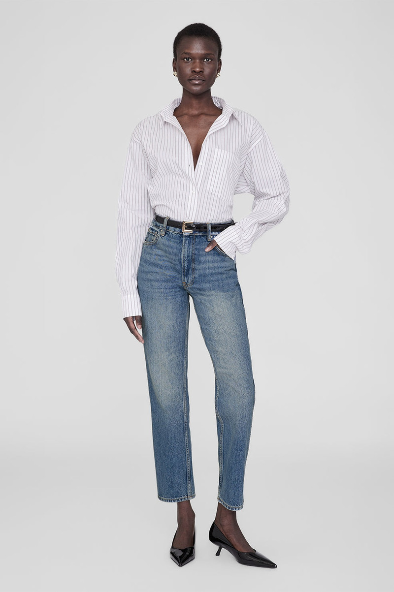 Braxton Shirt - White And Bordeaux Monogram Stripe 5