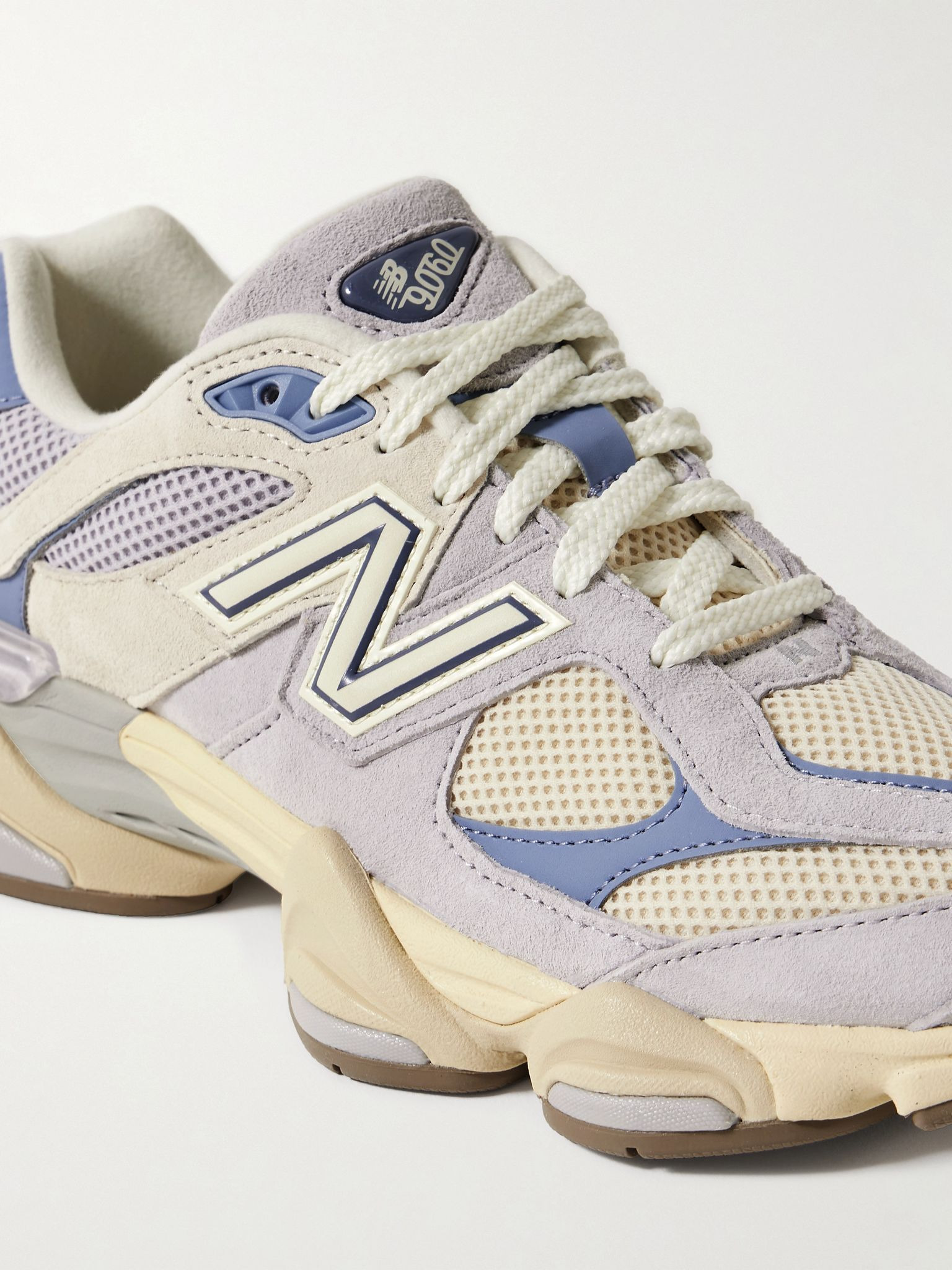 9060 rubber and leather-trimmed suede and mesh sneakers Light blue - 4