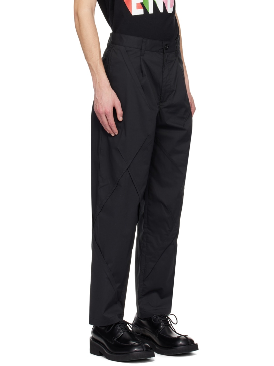 Black Paneled Trousers - 2