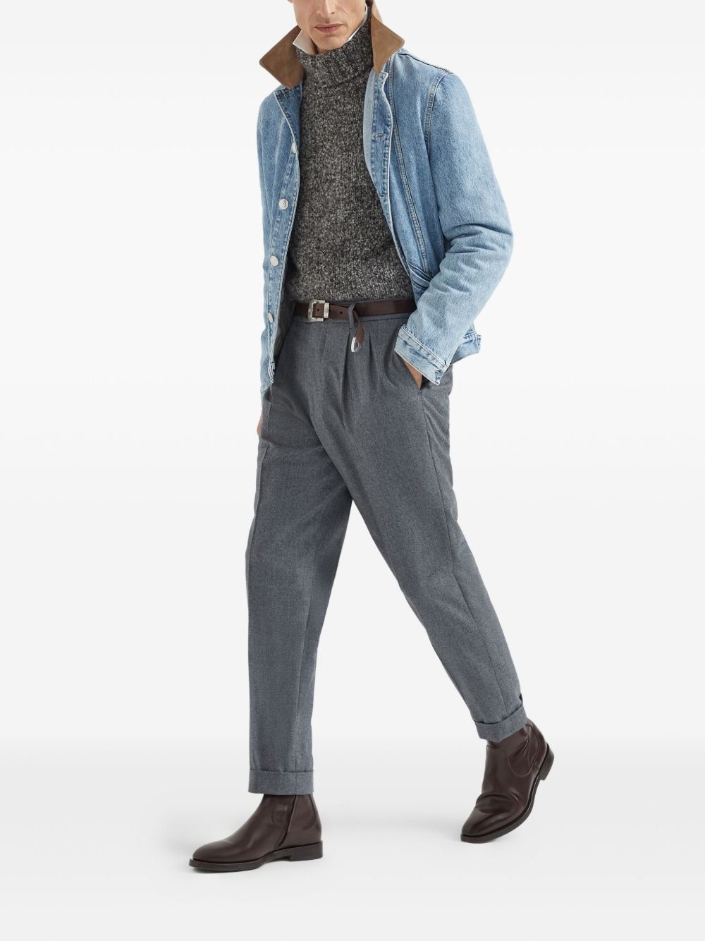 contrasting-collar denim jacket - 2