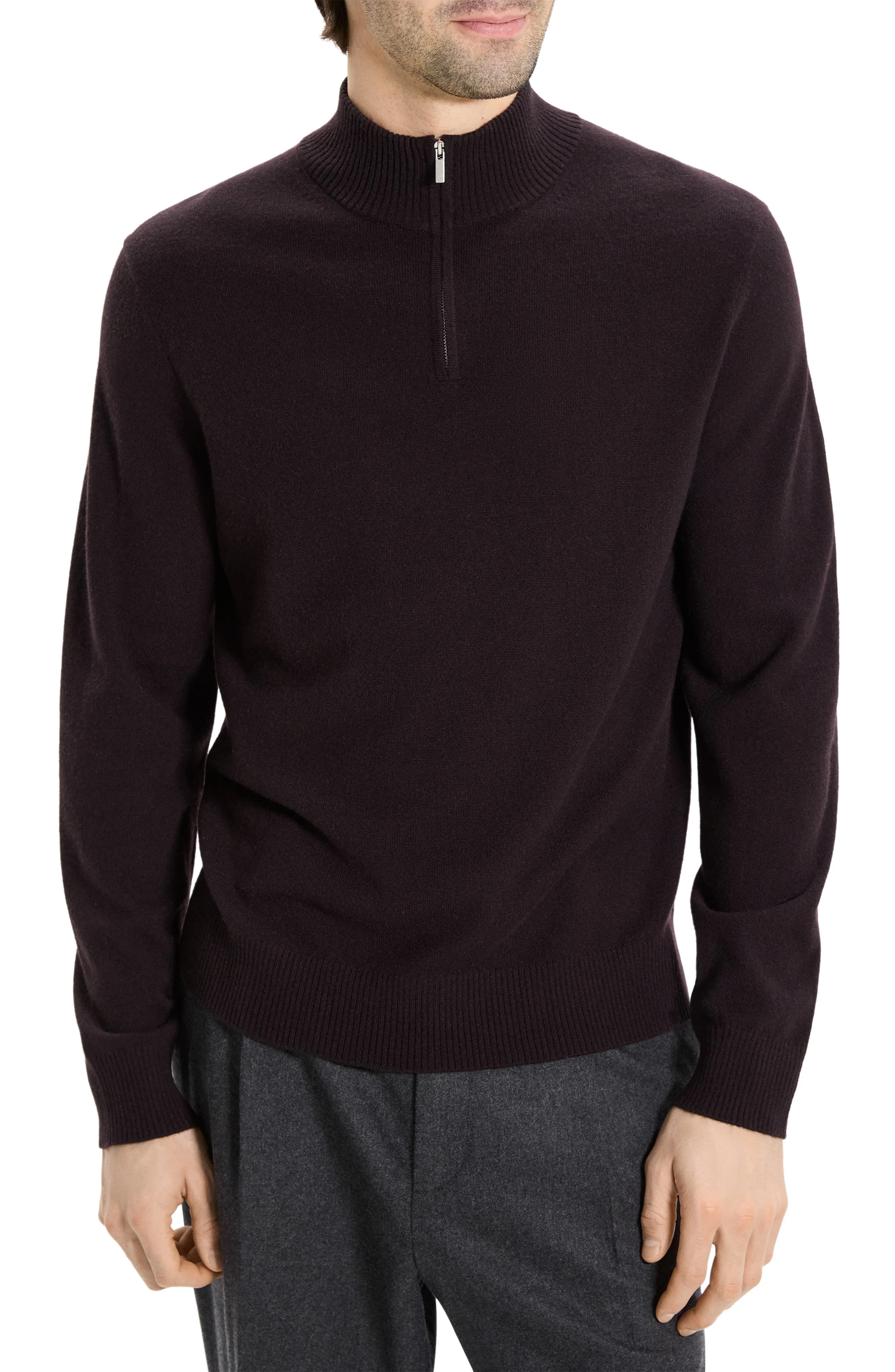 Theory Hilles Quarter Zip Cashmere Sweater in Deep Eggplant at Nordstrom - 1