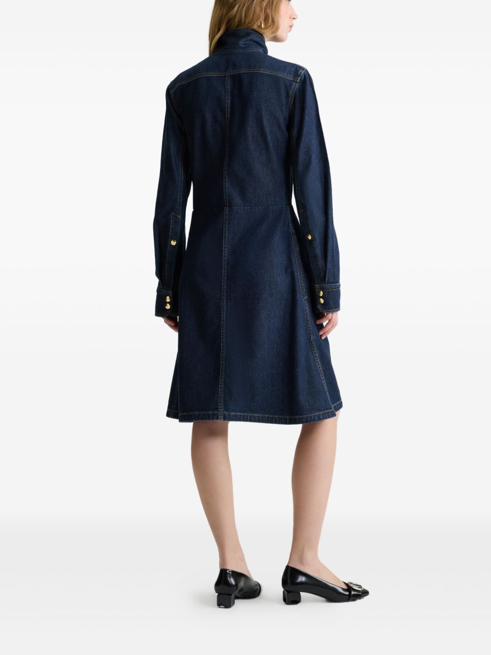 scarf-collar denim dress - 3