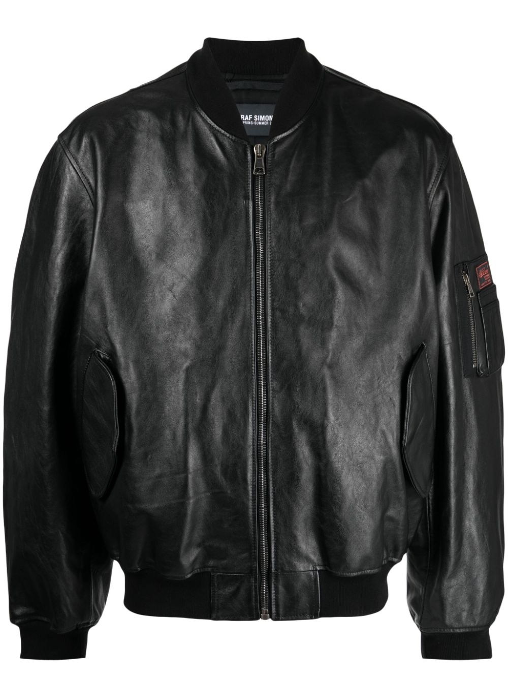 logo-patch leather bomber jacket - 1