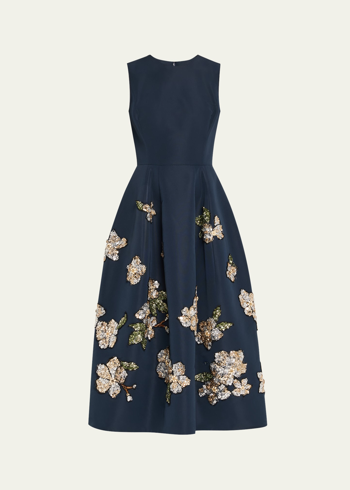 Floral Embroidered Sleeveless Midi Cocktail Dress - 1