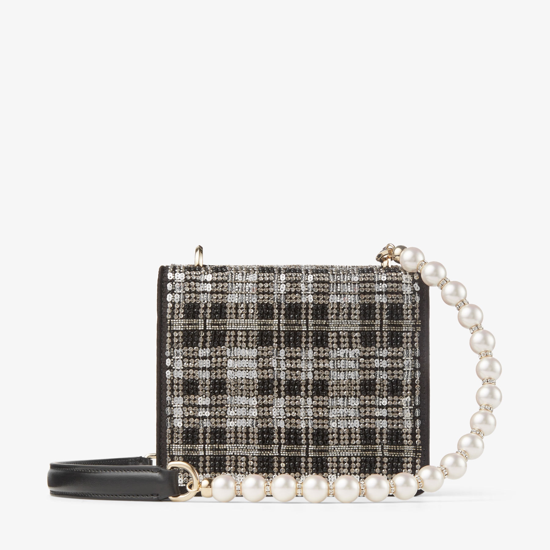 Avenue Quad XS
Black Satin Beaded Tartan Shoulder Bag with Pearl Strap - 9