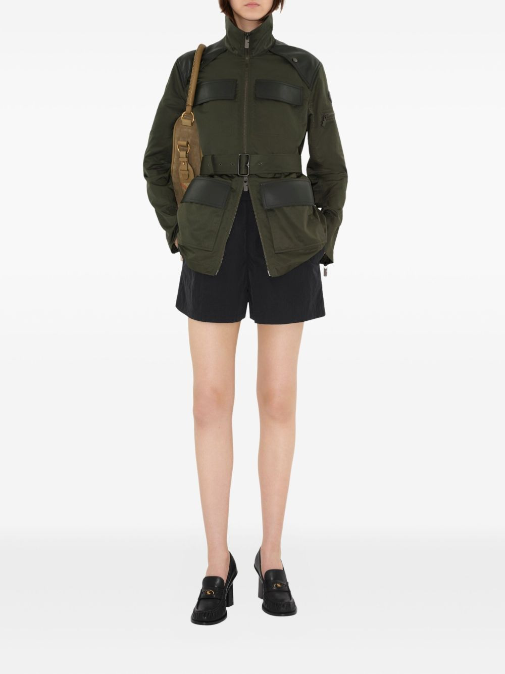 leather-trim belted jacket - 2