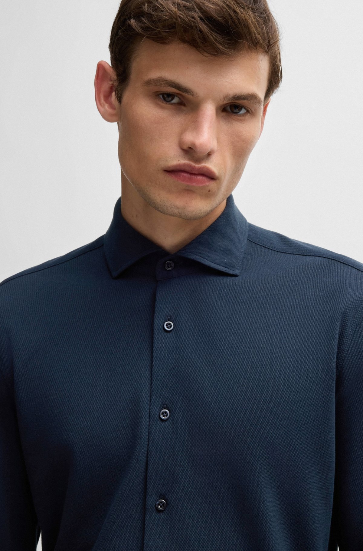 SLIM-FIT SHIRT IN COTTON-PIQUÉ JERSEY - 3