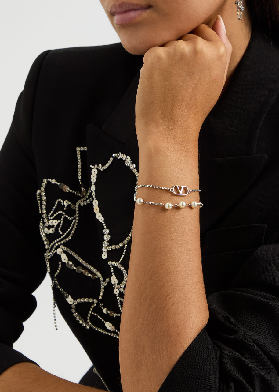 Valentino Garavani Vlogo Pearl-embellished Chain Bracelet - 2