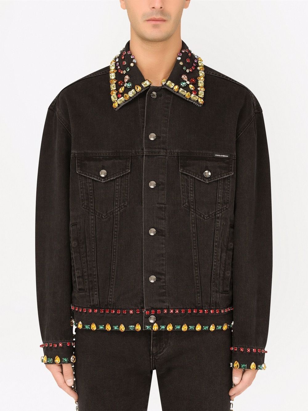 gemstone-embellished denim jacket - 3