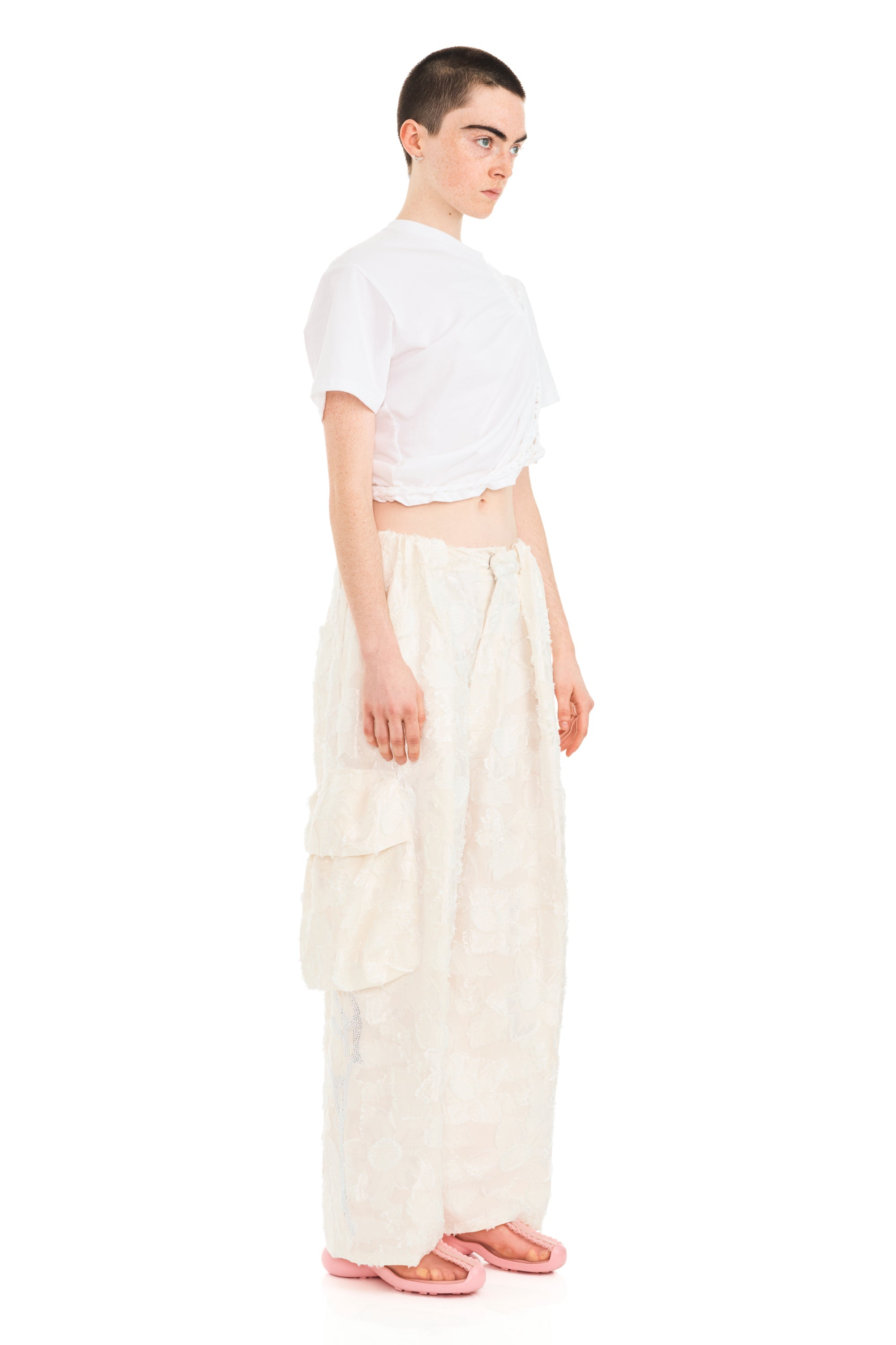 WHITE WINGS RHINESTONE PLEATED CARGO PANT - 4
