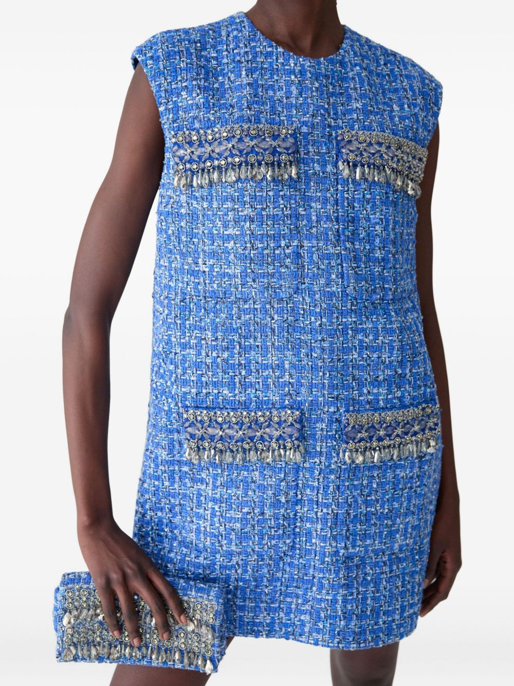 crystal-embellished tweed mini dress - 4