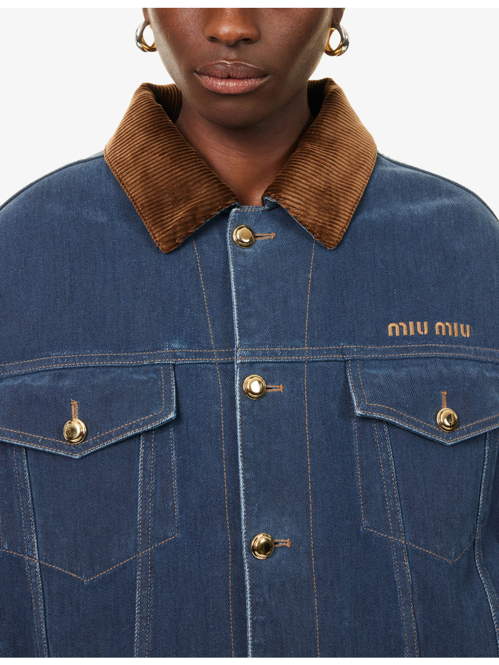 Embroidered-Logo Padded Denim Jacket - 5