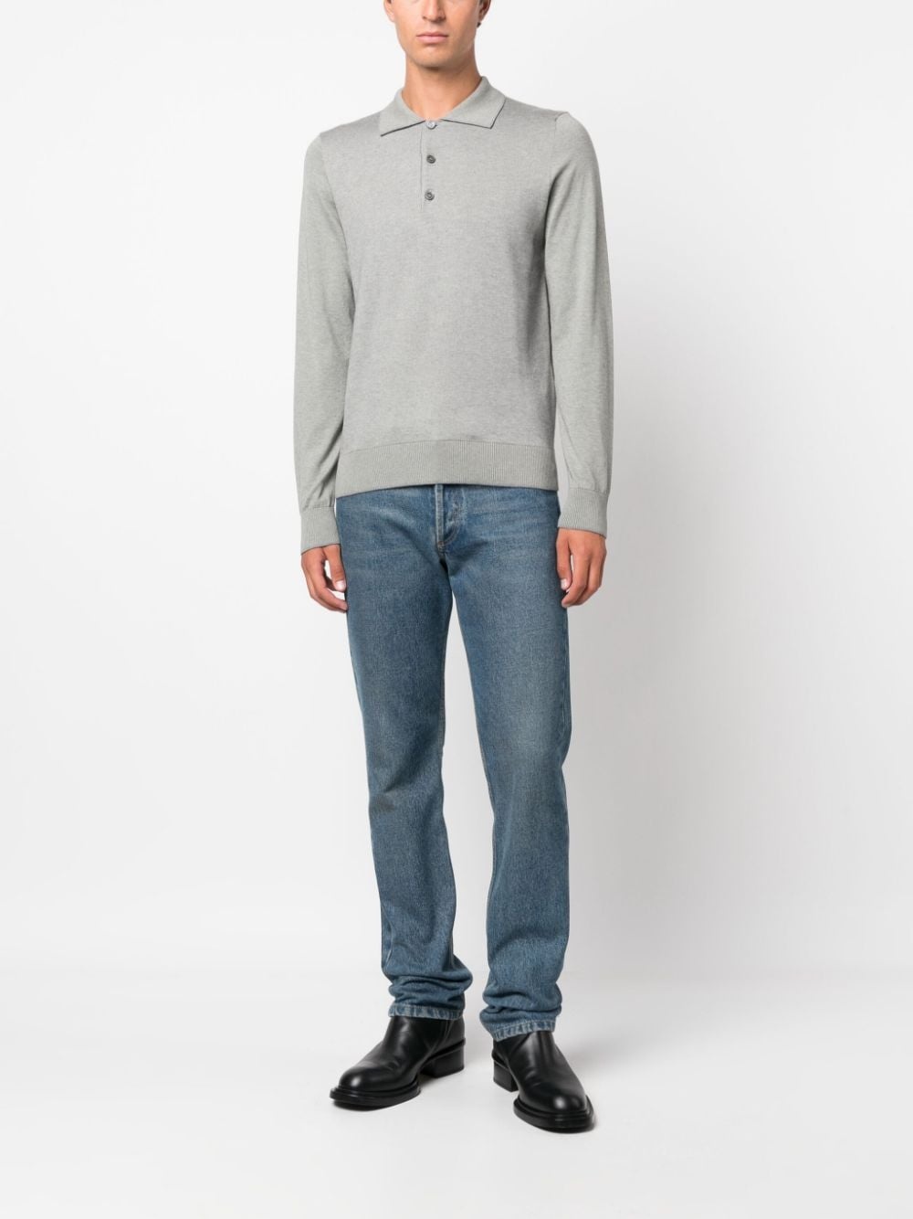 flat-pointed collar button-fastening polo shirt - 2