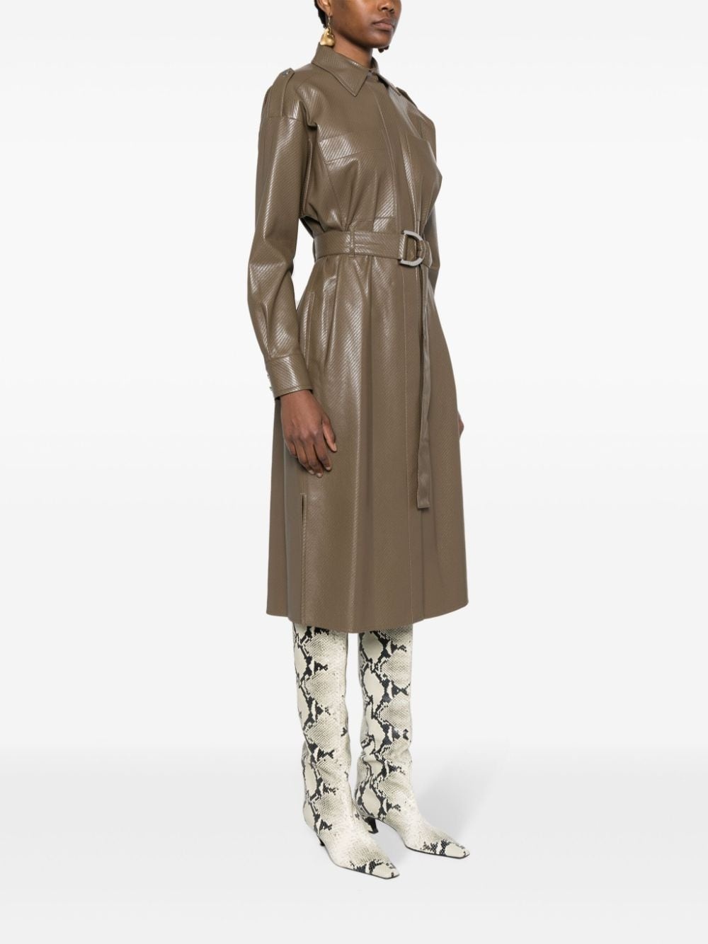 perforated belted shirt dress - 3