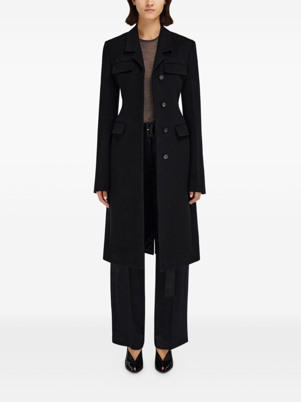 flap-pocket single-breasted coat - 2