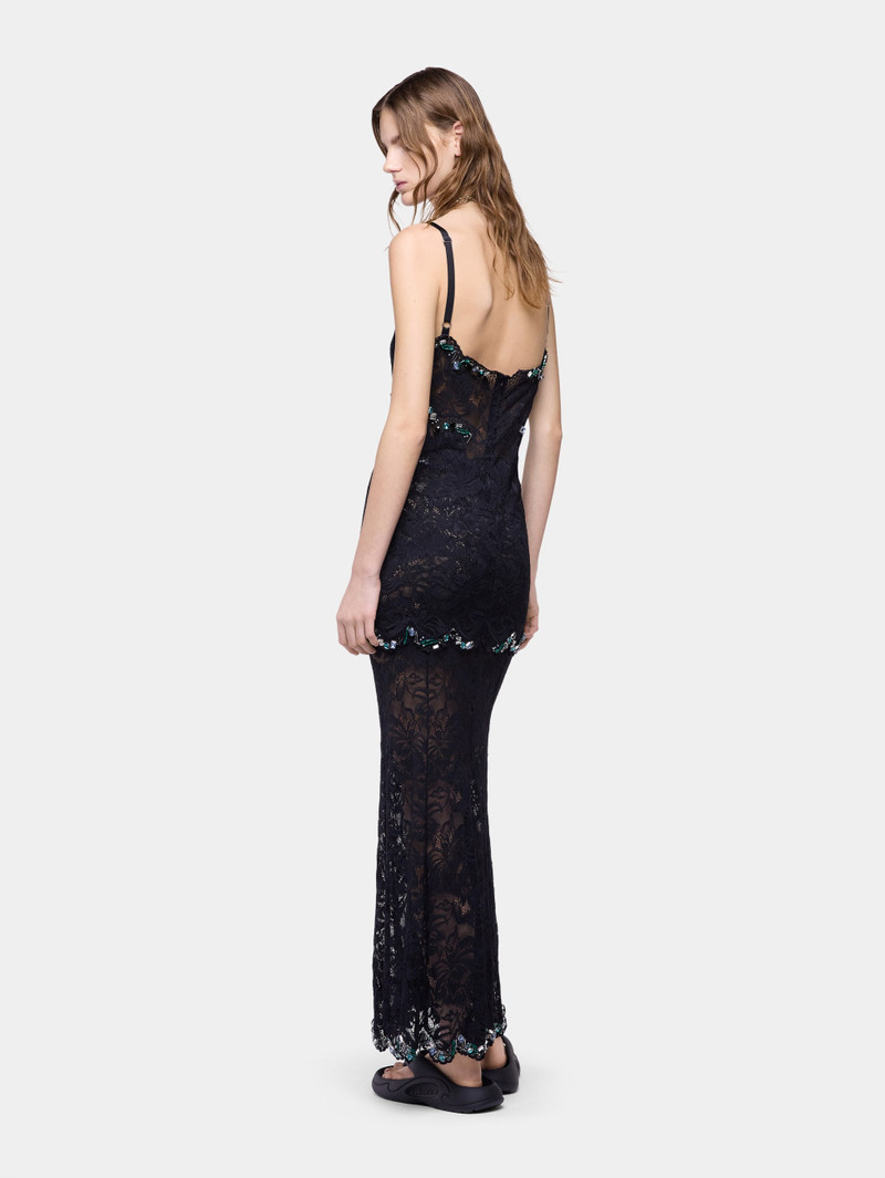 LONG DRESS IN BLACK HAND EMBROIDERED LACE 3