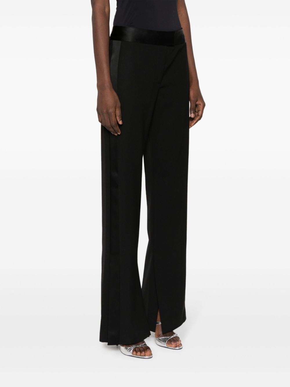 satin-trim wool trousers - 3