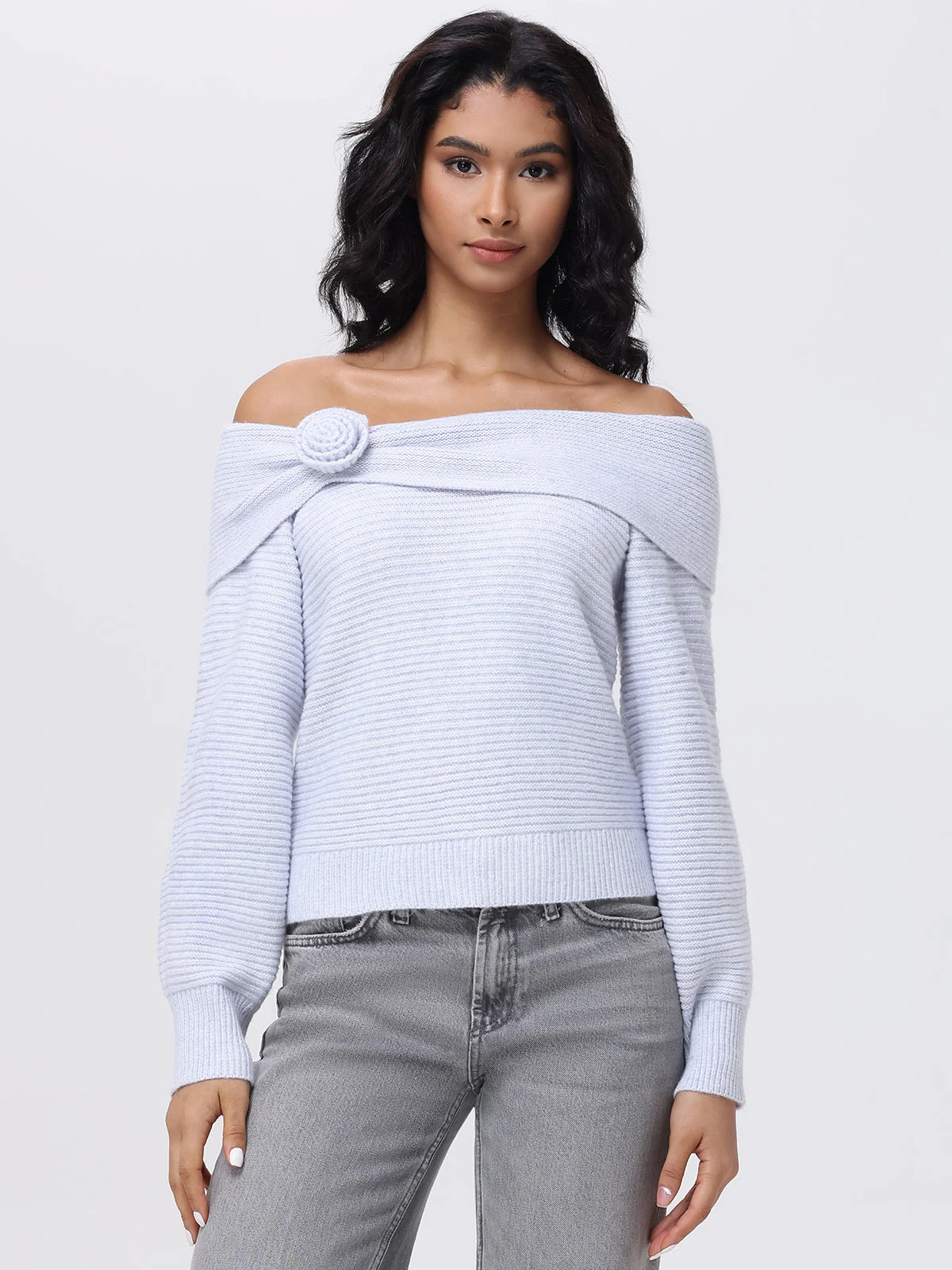Elizabeth: Off The Shoulder Rosette Sweater - 1