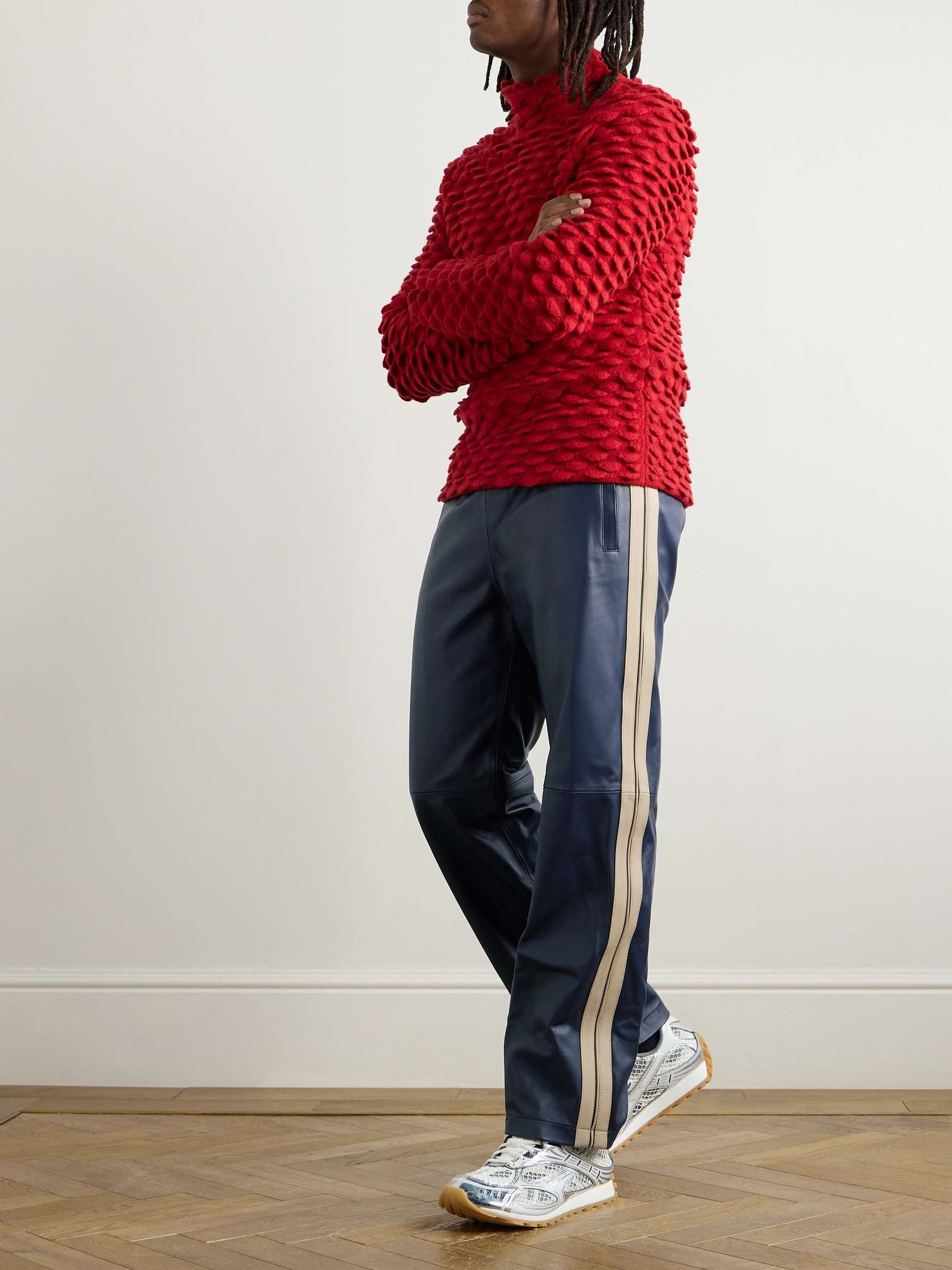Straight-Leg Striped Leather Trousers - 2