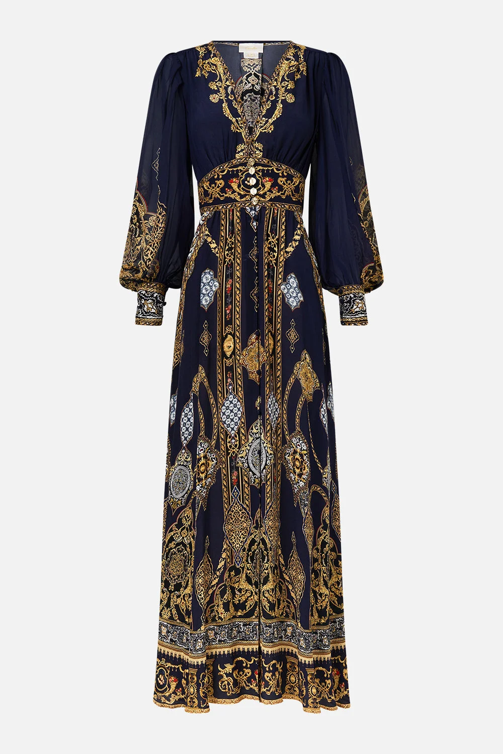 SHAPED WAISTBAND DRESS WITH GATHERED SLEEVES - 1