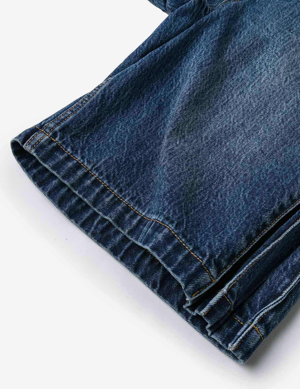 Seagull Embossed Fashion Fit Pleated Denim Shorts - 12