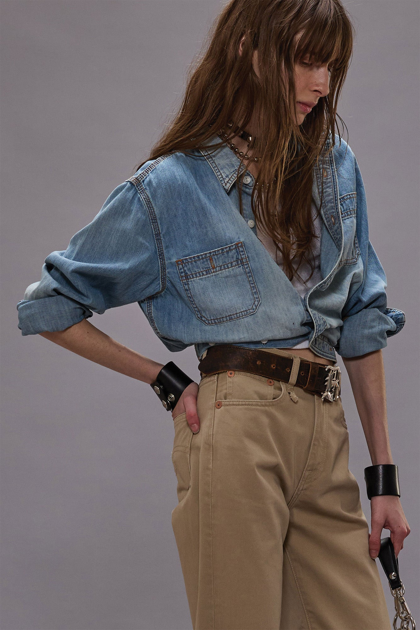 WRAP AROUND DENIM WORK SHIRT - 1
