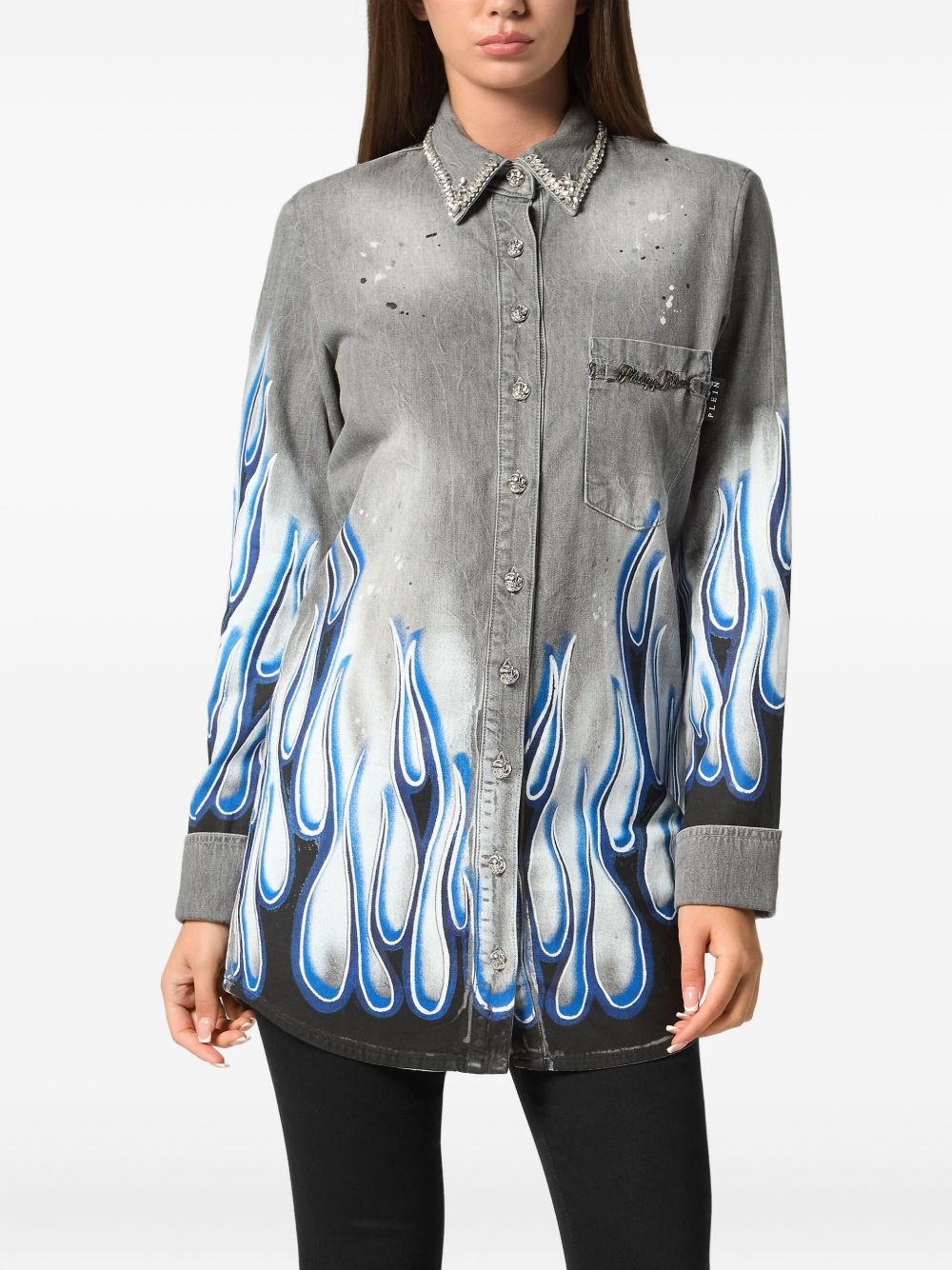 graphic-print denim shirt - 3