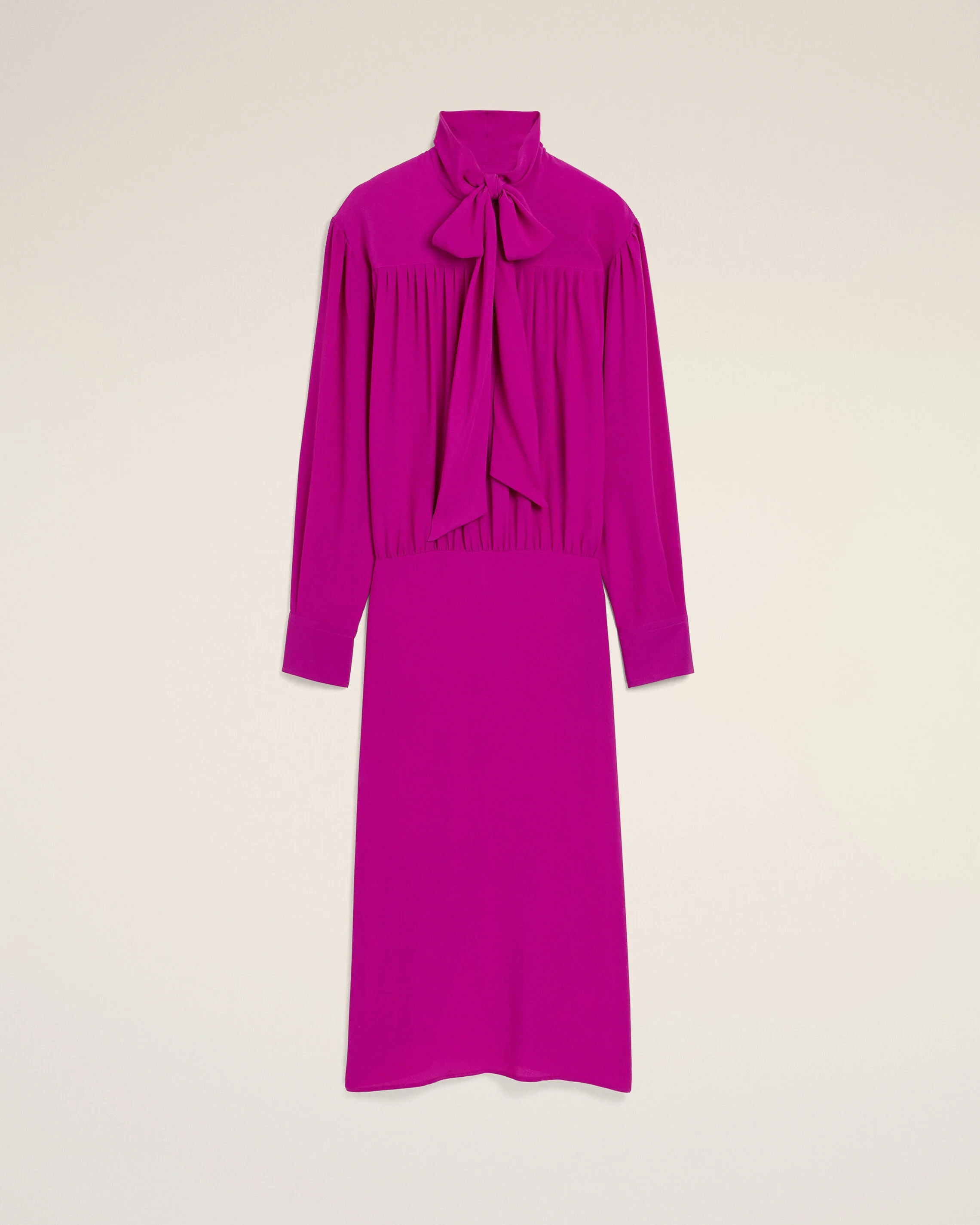 PURPLE MIDI LAVALLIERE SILK-BLEND DRESS - 1