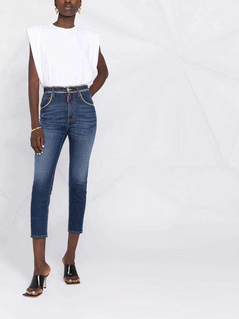 DSQUARED2 high-waisted chain-trim cropped jeans outlook
