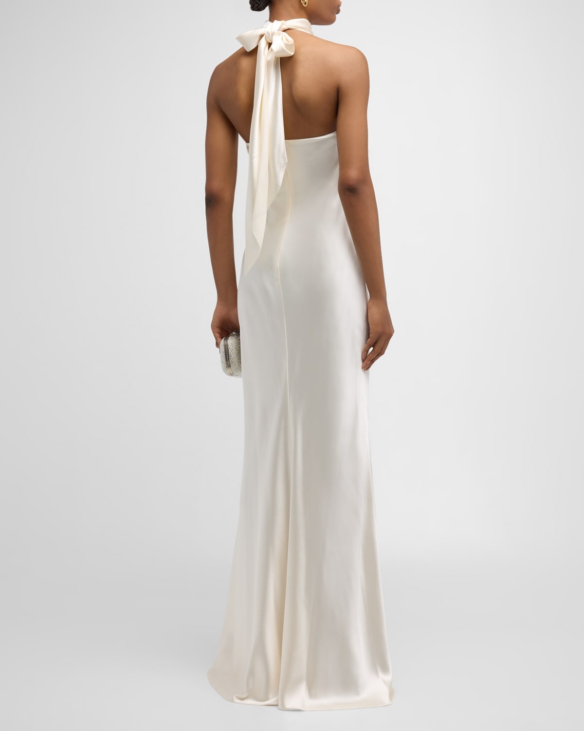 Chilton Stretch Satin Sleeveless Halter Gown - 6