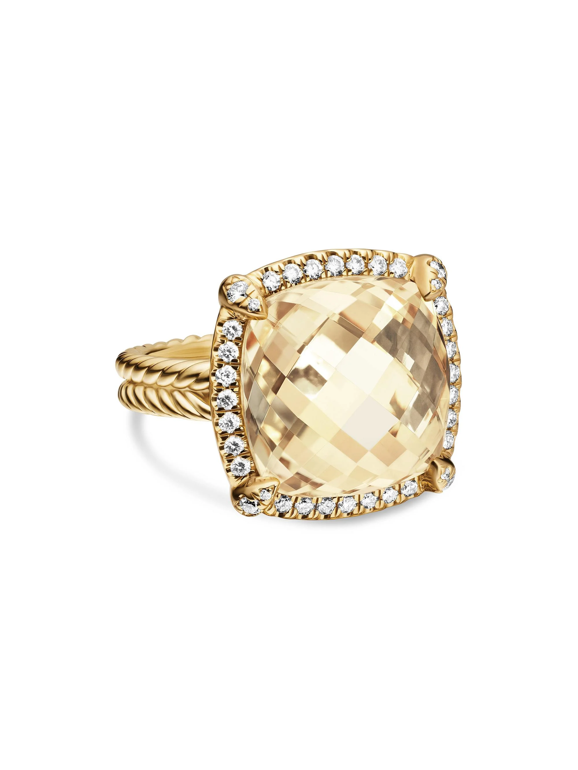 Women's Chatelaine Pavé Bezel Ring in 18K Yellow Gold - Champagne Citrine - 1