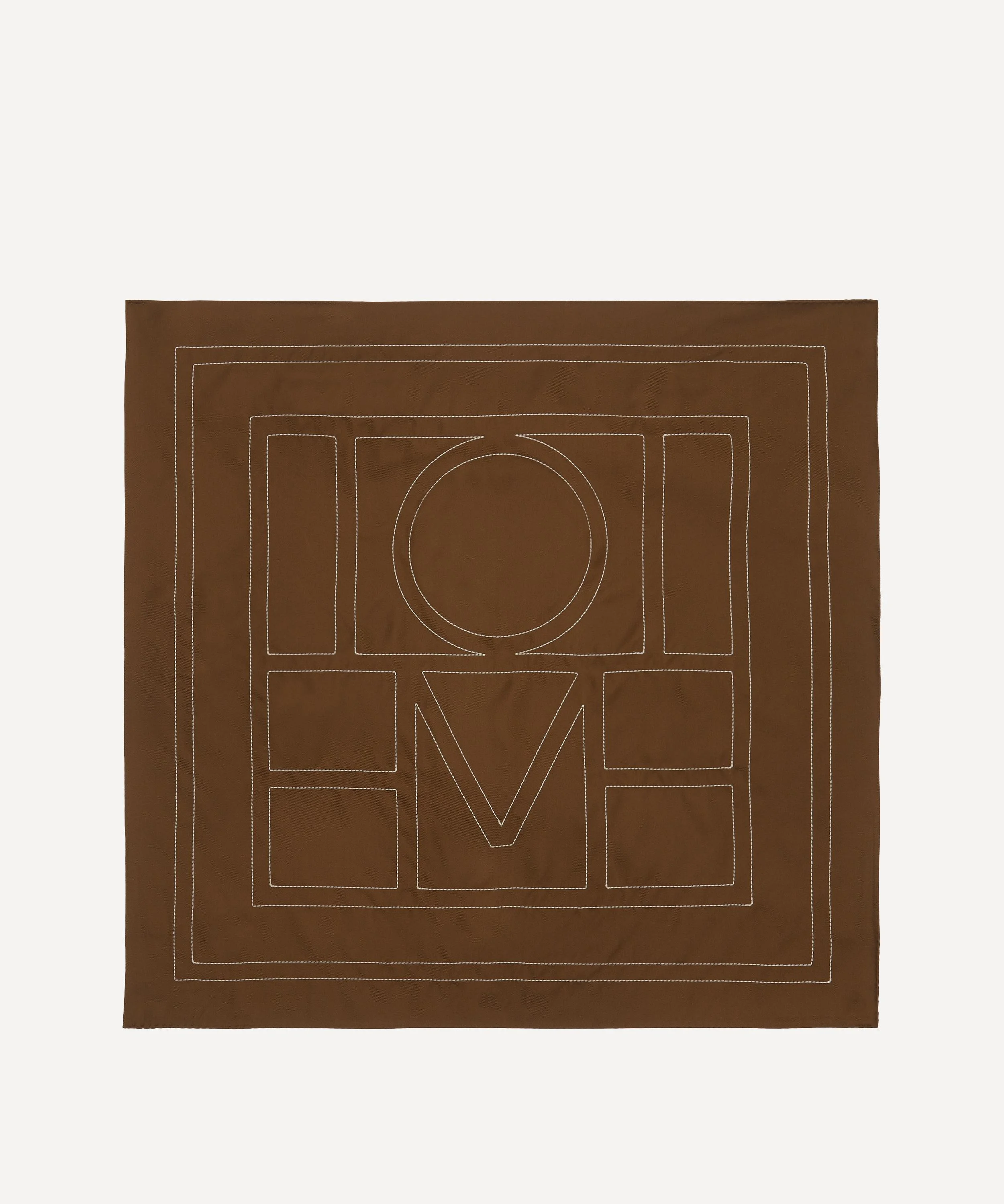 Embroidered Monogram Mocha Silk Scarf - 1