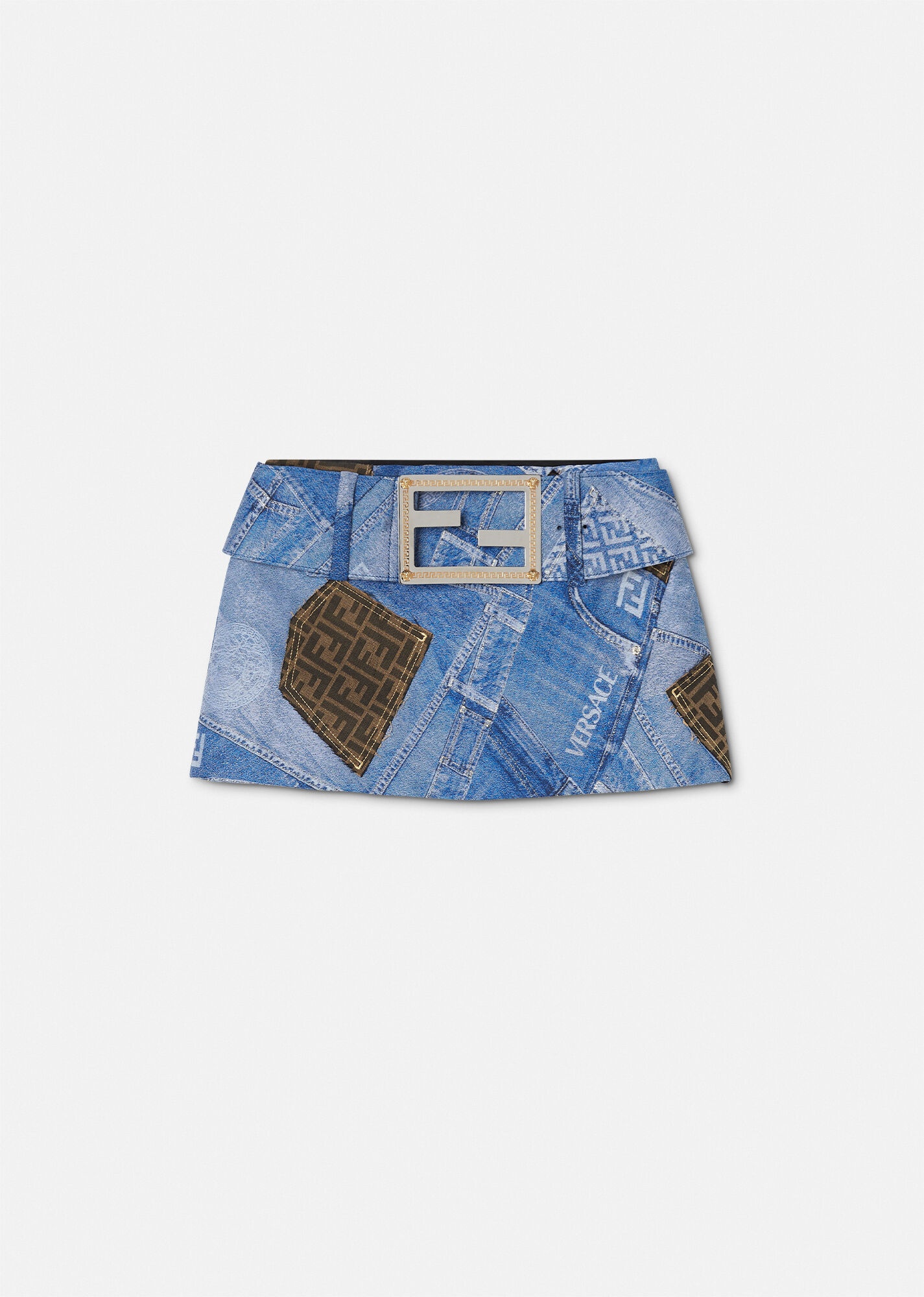 Fendace Denim Patchwork Mini Skirt - 1