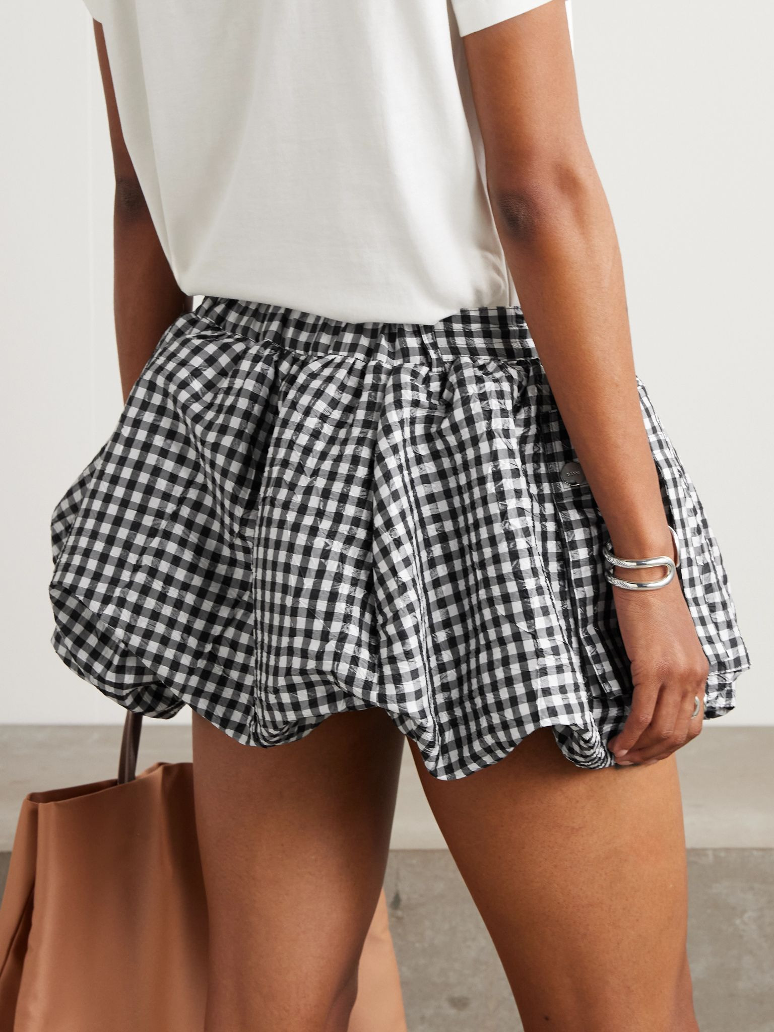Checked crinkled recycled taffeta mini skirt Black - 4